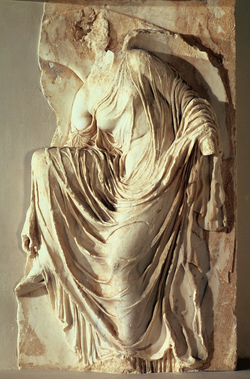 Athena Nike justerer sin sandal, ca. 420-420 f.Kr. (marmor) af Greek