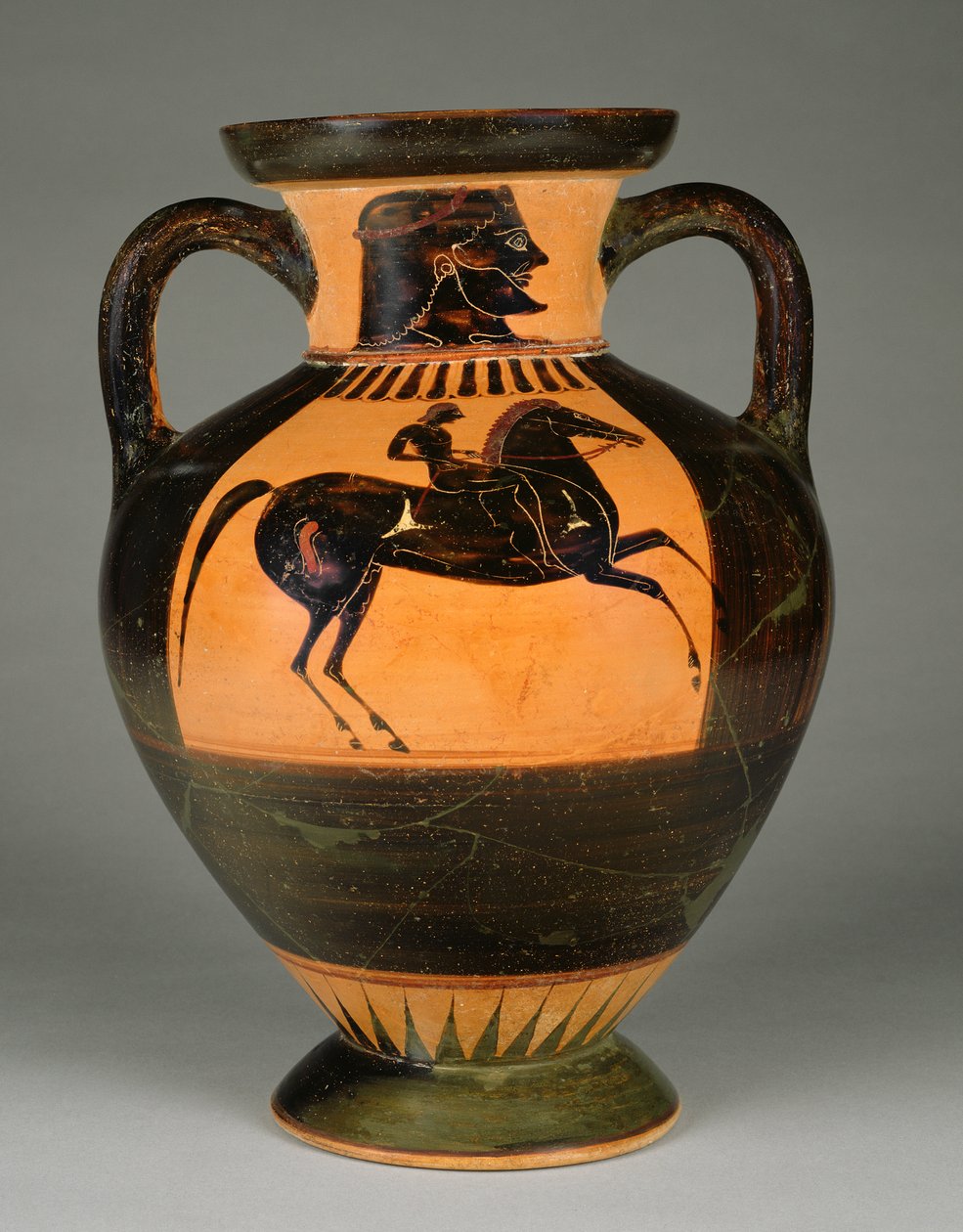 Athensk Attic sortfigur amfora med nøgen rytter, ca. 570-60 (terracotta) af Greek