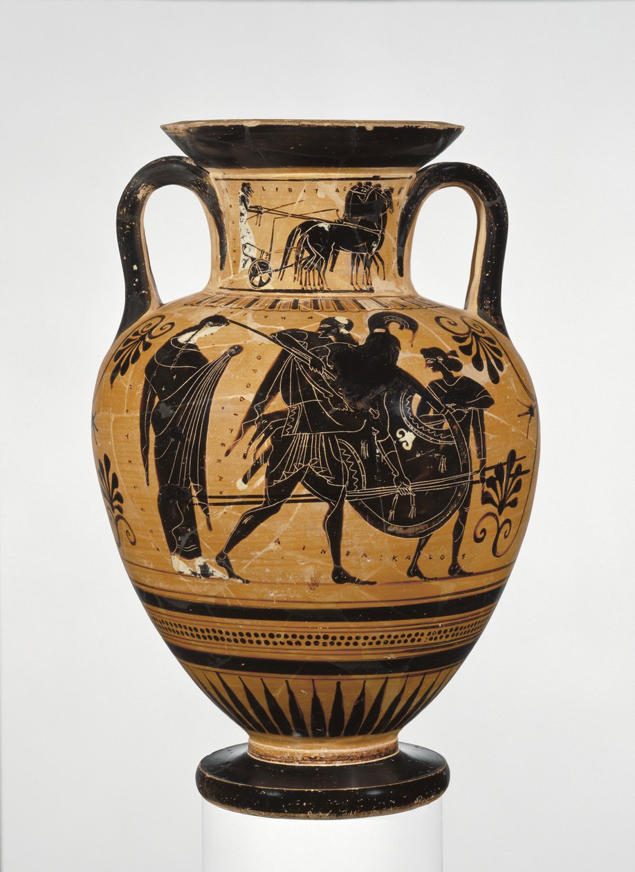 Athensk attisk amfora med sort hals, der viser trojas sæk ca. 510 f.Kr. (terracotta) af Greek