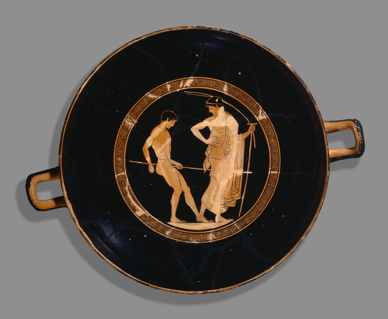 athensk rød-figur kop; skildring af dreng atlet og træner, 480 f.Kr. (keramik) af Greek