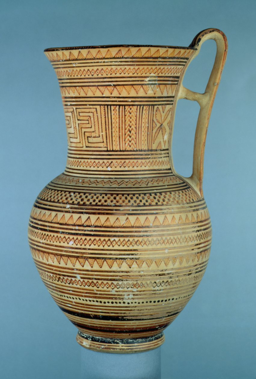 Attic Late Geometric IIa højhalset kande, ca. 735-720 f.Kr. (keramik) af Greek