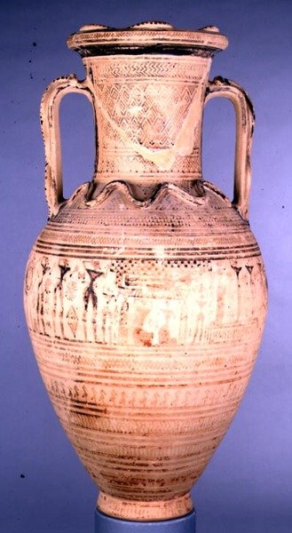 Attic Late Geometric IIb amfora dekoreret med en begravelsesscene, ca. 720-700 f.Kr. (keramik) af Greek