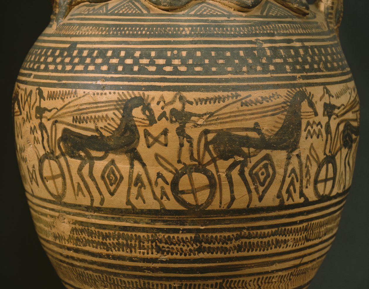 Attisk amfora, sen geometrisk II B periode (ca. 720-700 f.Kr.) (malet ler) (detalje) (se også 346644) af Greek