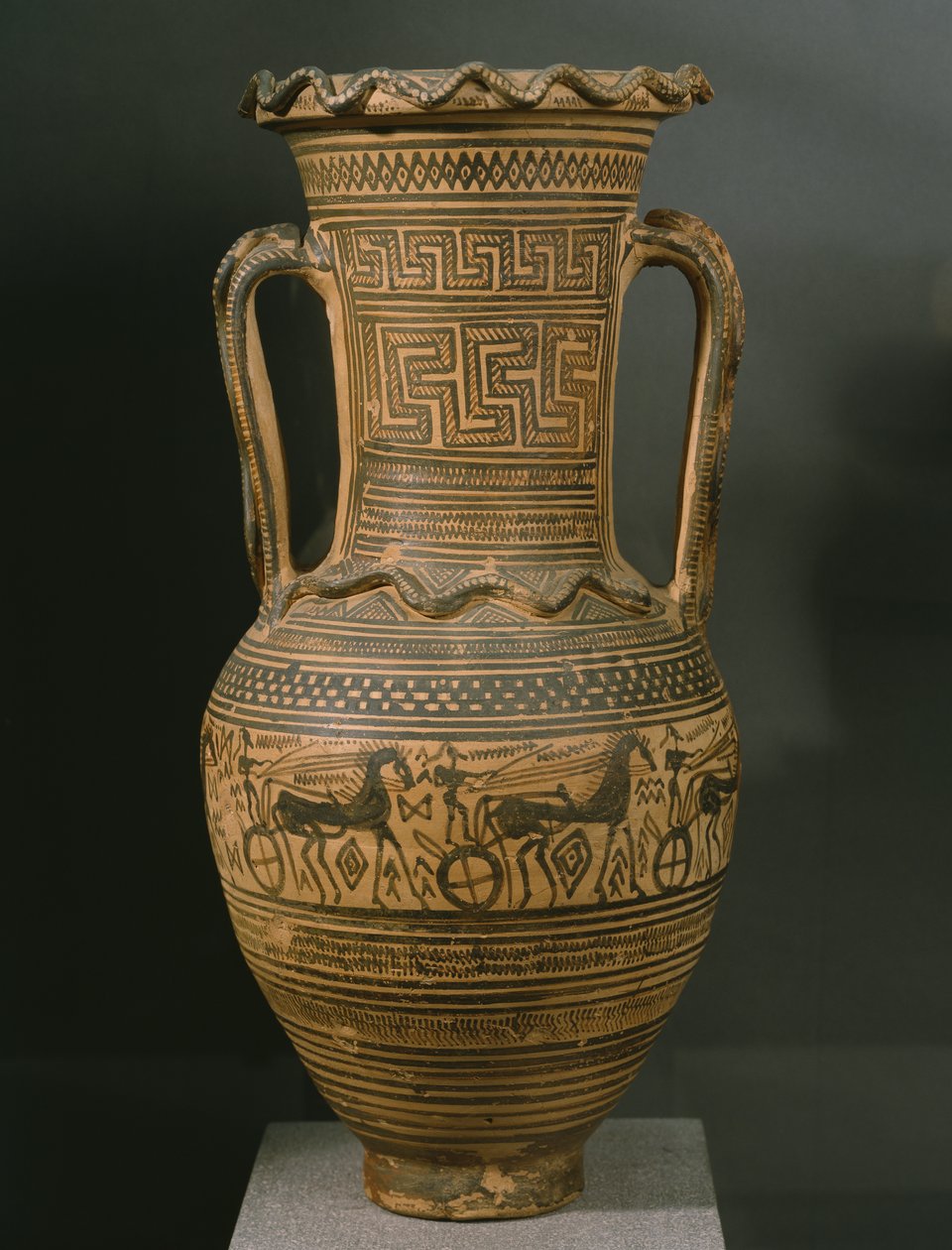Attisk amfora, sen geometrisk II B periode (ca. 720-700 f.Kr.) (malet ler) (se også 346645) af Greek