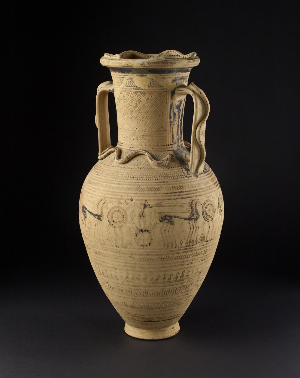 Attisk amfora dekoreret med en sørgescene, sen geometrisk periode (ca. 900-720 f.Kr.) (keramik) af Greek