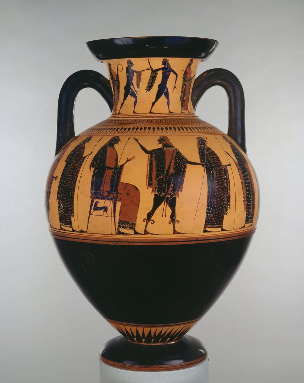 Attic sort-figur amfora dekoreret med scener af Zeus og Hermes, af Affecter Painter, ca. 540-525 BC (keramik) af Greek