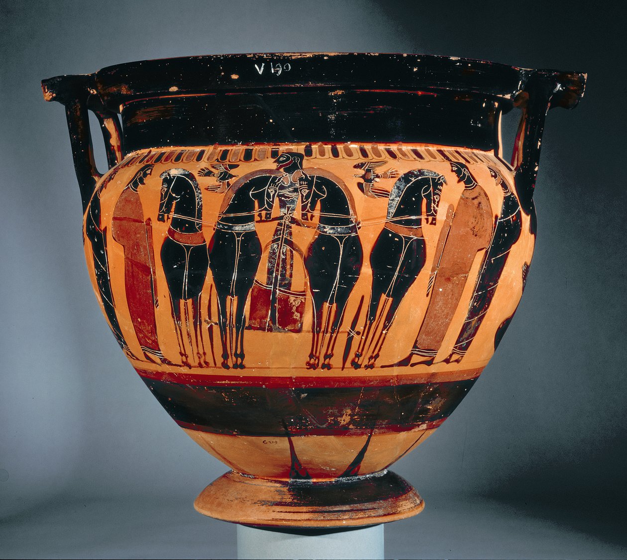 Attisk søjlekrater med sort figur, der forestiller en vogn (keramik) af Greek