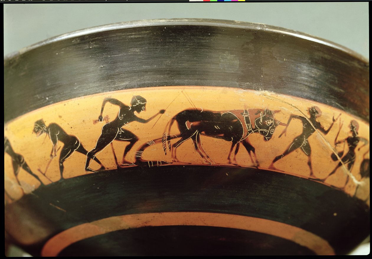 Attic sort-figur kop, der forestiller arbejdere i en mark, fra Athen, ca. 530 f.Kr. (keramik) (detalje) af Greek