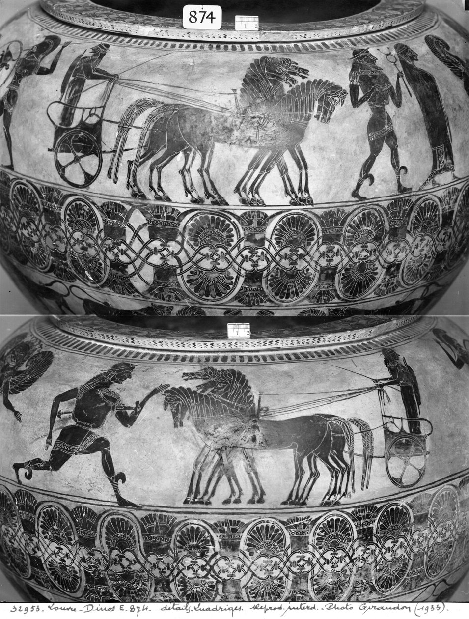 Attisk sortfigur-dino med afbildning af vognmænd, ca. 590 f.Kr. (keramik) af Greek