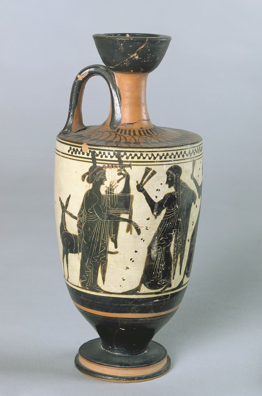 Attic sort-figur lekythos forestiller Apollo og hans muser (keramik) af Greek