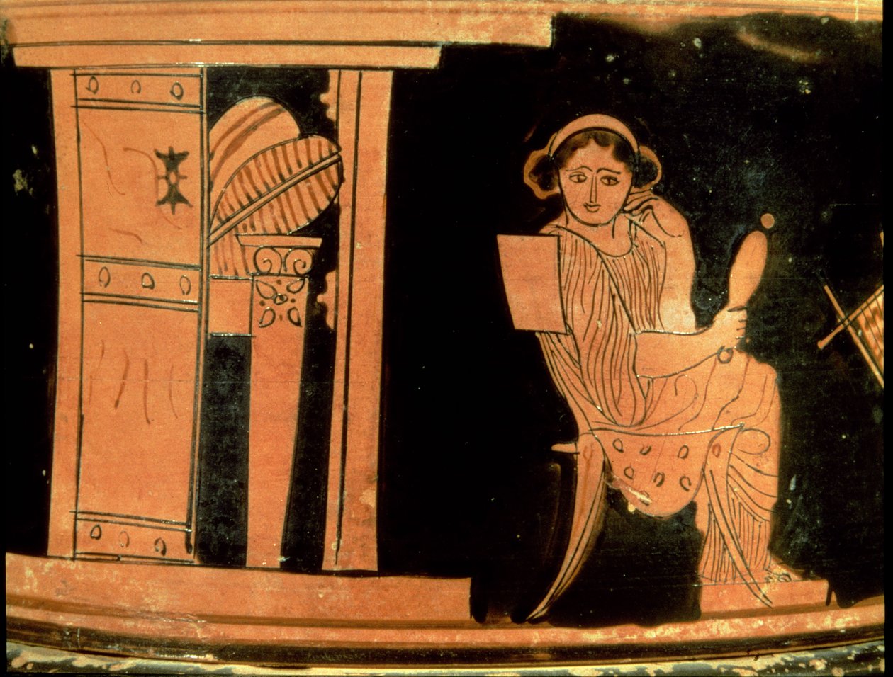 Attic rød figurpyxis forestillende en brud, 5. århundrede f.Kr. (keramik) af Greek