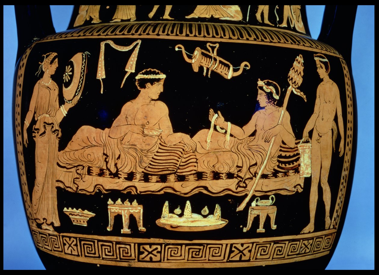 Attic rød-figur amfora dekoreret med en symposium scene (keramik) af Greek