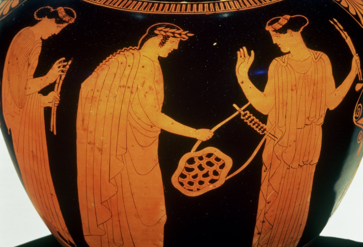 Attic rød-figur hydria dekoreret med historien om Thamyris, den thrakiske bard, ca. 440-420 f.Kr. (keramik) af Greek