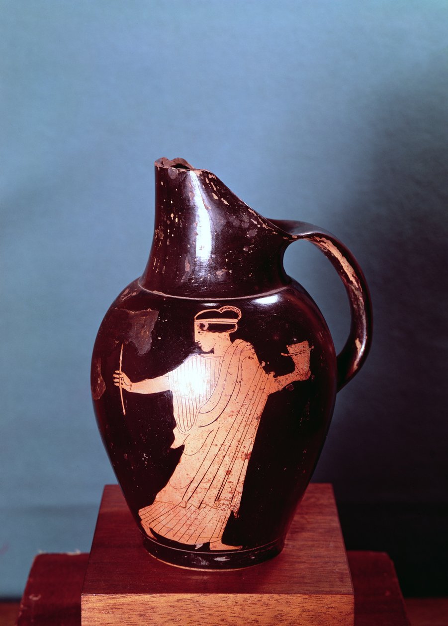 Attic rød-figur oinochoe, der forestiller troldkvinden Circe, der forfølges af Ulysses (keramik) (se også 190217) af Greek