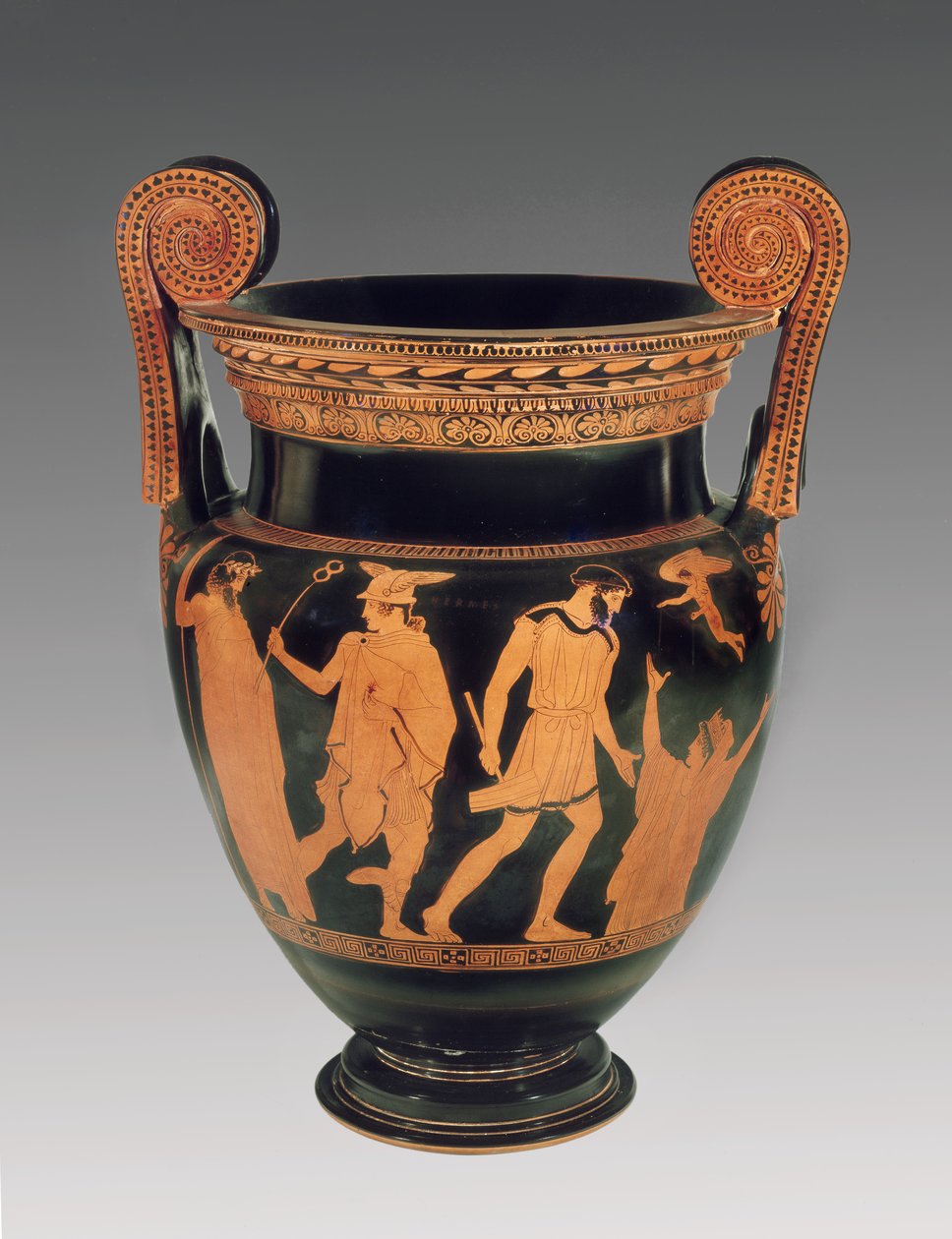 Attic rød-figur volut-krater, dekoreret med en scene Pandora rejser sig fra jorden og Hermes, der holder kimen til falskhed, relateret til gruppen af polygnotos (ca. 450 f.Kr.) ca. 450 BC (keramik) af Greek