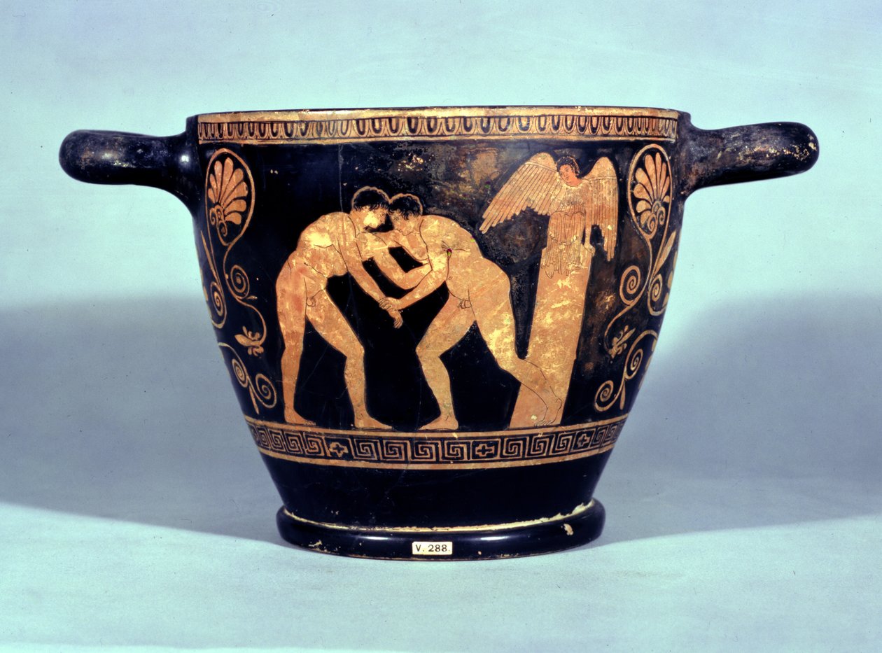 Attic rødfigureret kotyle dekoreret med to wrestlere, fra Chiusi (keramik) af Greek