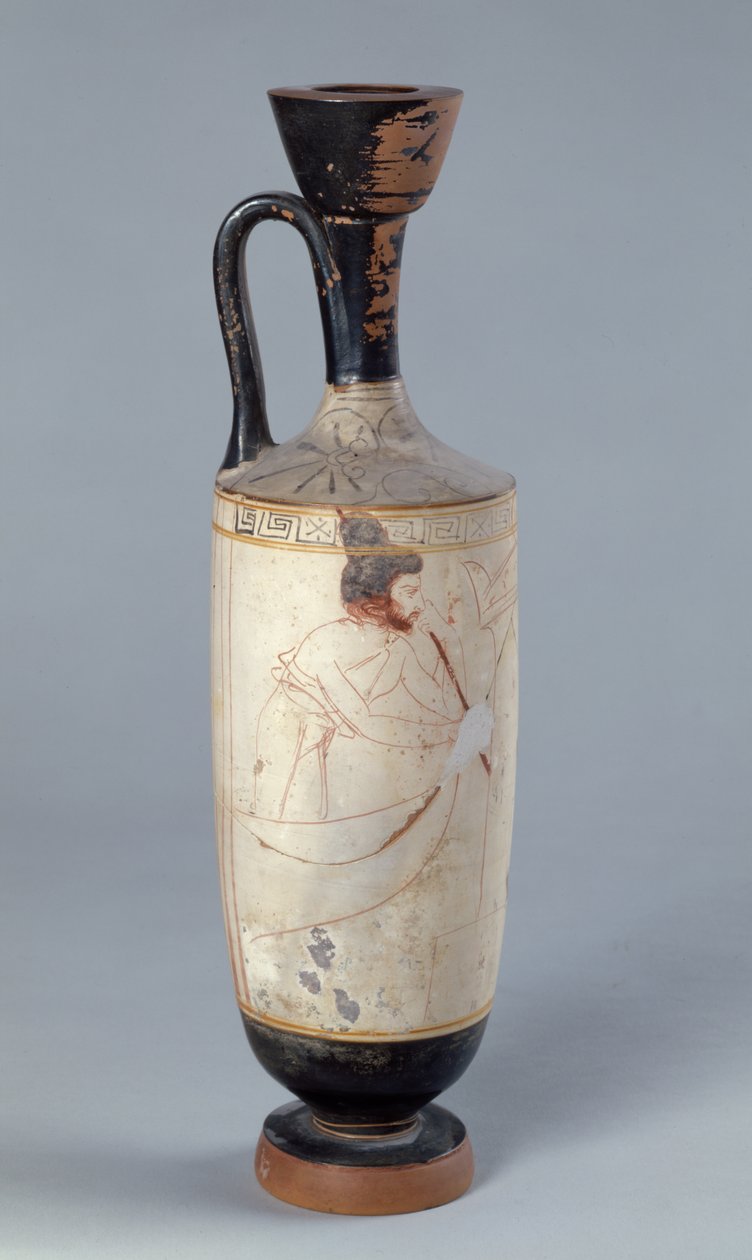 Attic white ground lekythos skildrer Charon, færgemanden fra underverdenen, der modtager sjælen fra en død person, ca. 420 f.Kr. (keramik) af Greek