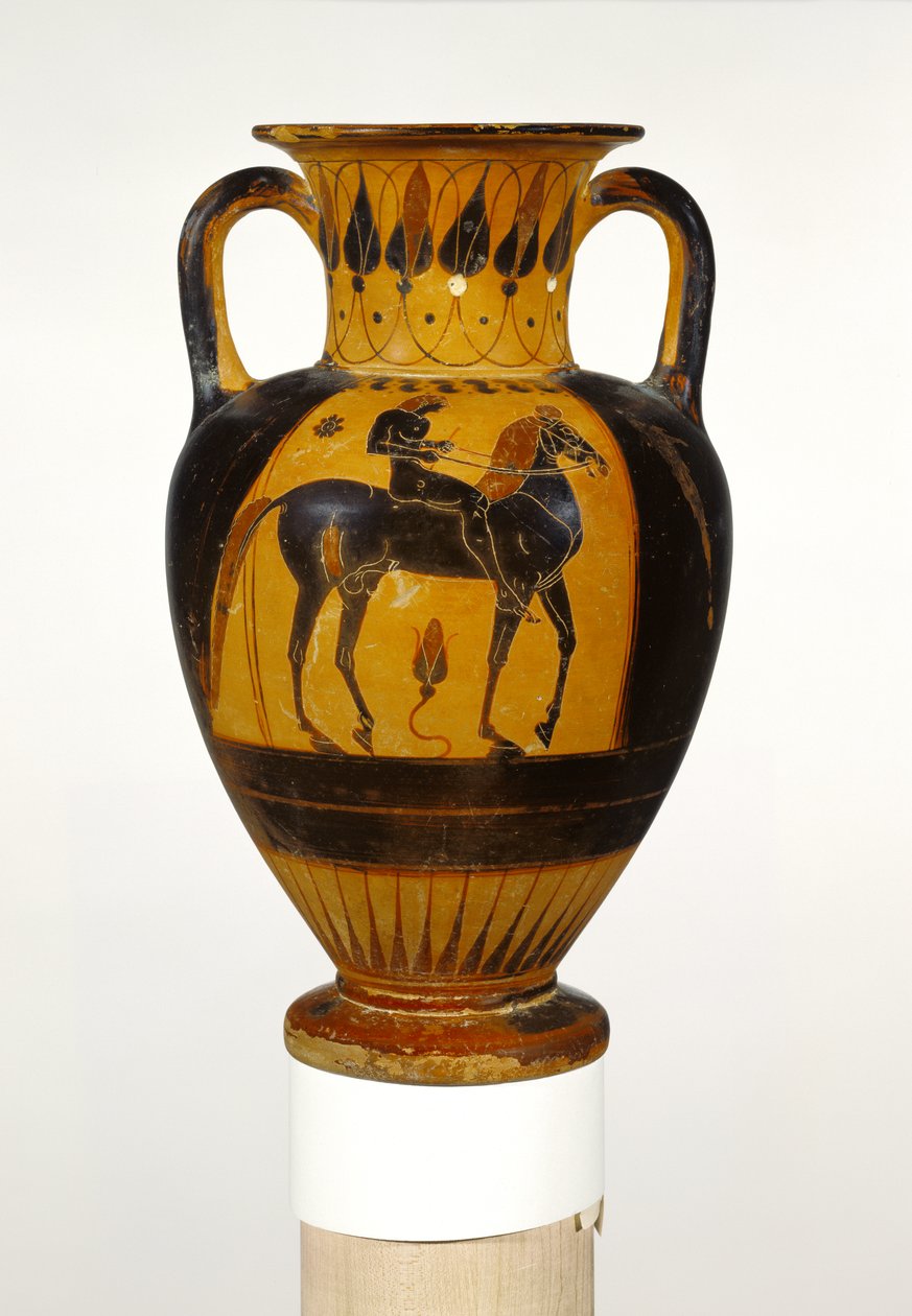 Kalcidisk halsamfora med nøgen rytter ca. 520-510 f.Kr. (terracotta) af Greek