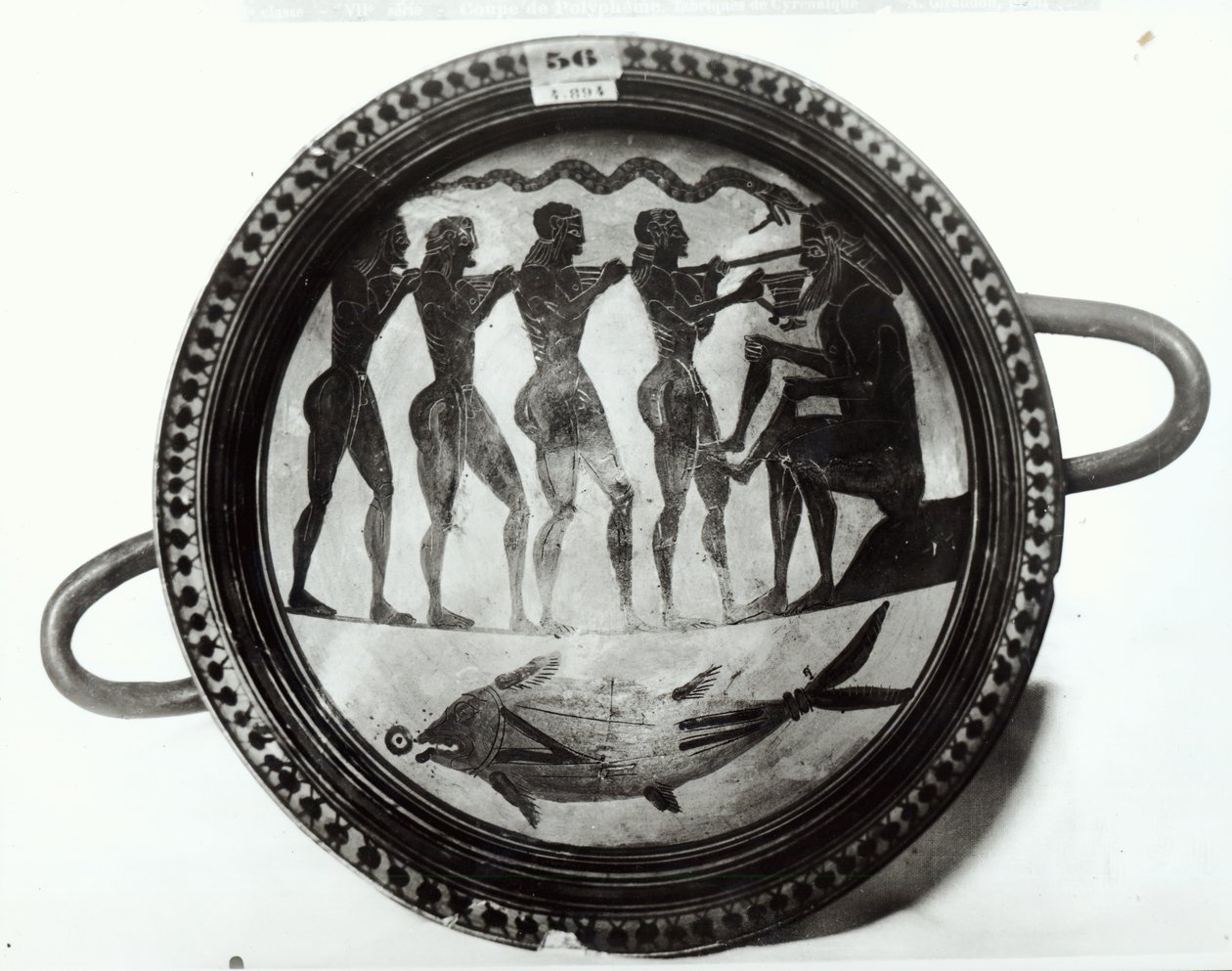 Pokal, der forestiller Odysseus og hans ledsagere, der blænder Polyphemus (keramik) (se også i farver FLA 168743) af Greek