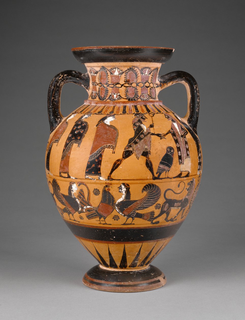 Euboisk sort-figur hals amfora dekoreret med dommen fra Paris, ca. 570-60 (terracotta) af Greek