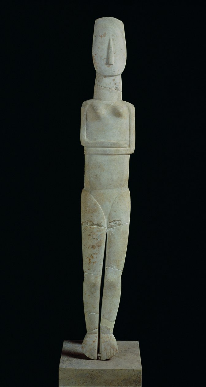 Kvindefigur, fra Amorgos, tidlig kykladisk II periode (Keros-Syros kultur) 2800-2300 f.Kr. (marmor) af Greek