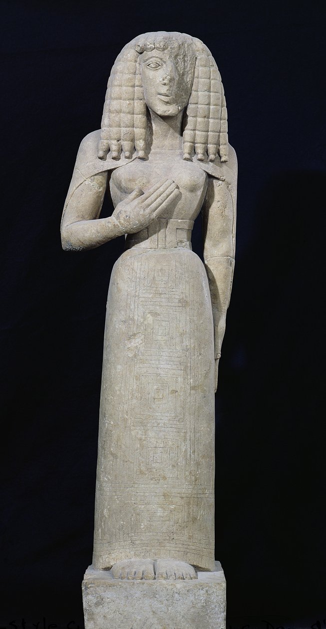Kvindestatue, kendt som Auxerre-gudinden, ca. 640-630 f.Kr. (kalksten) (se 164695 for detaljer) af Greek