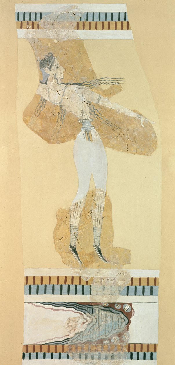 Fragment af en fresco, der forestiller en Taureador fra paladset i Knossos, sen minoisk I periode af Greek