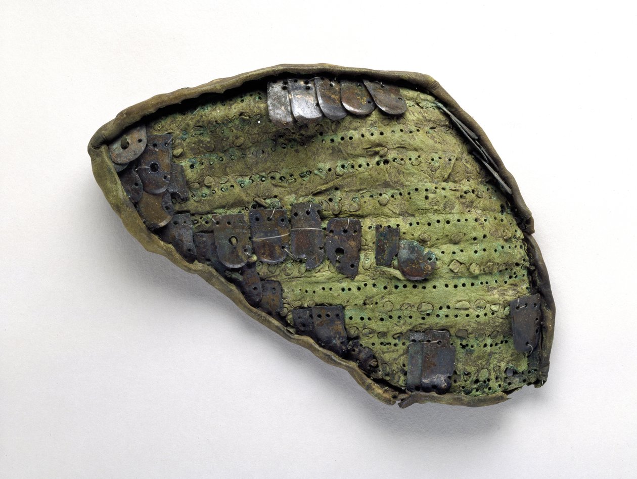 Fragment af skalapanser, fra en krigergrav ved Nymphaeum (læder) af Greek