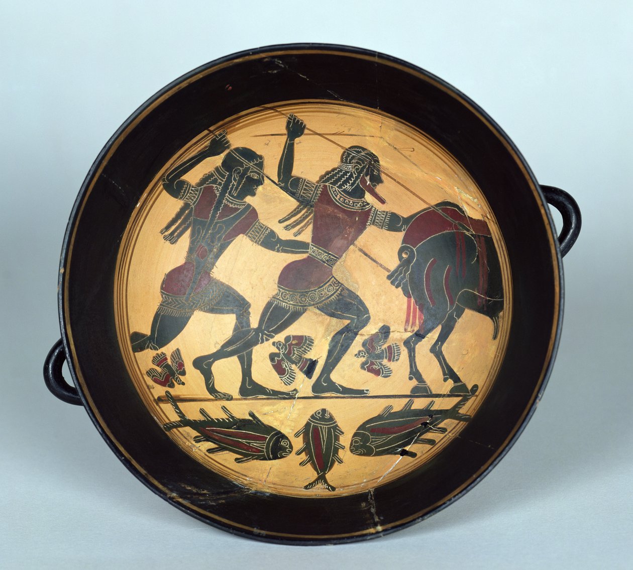 Interiør af en kop, der viser jagten på ornen fra Calydon, Laconian, ca. 560 f.Kr. (keramik) af Greek