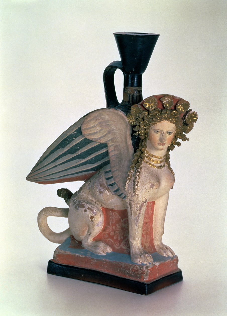 Lekythos i form af en sfinks, Bosporan Kingdom, slutningen af det 5. århundrede f.Kr. (bemalet ler) af Greek
