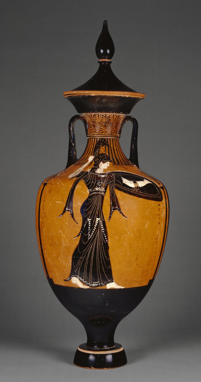 Panathenaisk præmieamfora med låg og figur af Athene, 363-2 f.Kr. (terracotta) af Greek