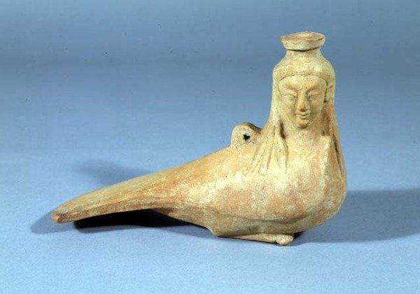 Parfumeret oliebeholder i form af en sirene, Milesian, ca. 525 f.Kr af Greek