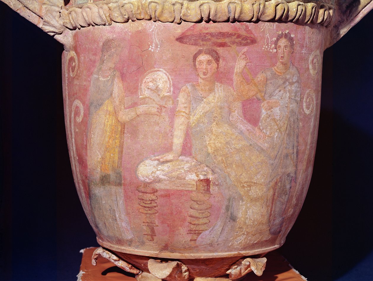 Potte med en scene af kvinder, der bader (terracotta) (se også 349753) af Greek