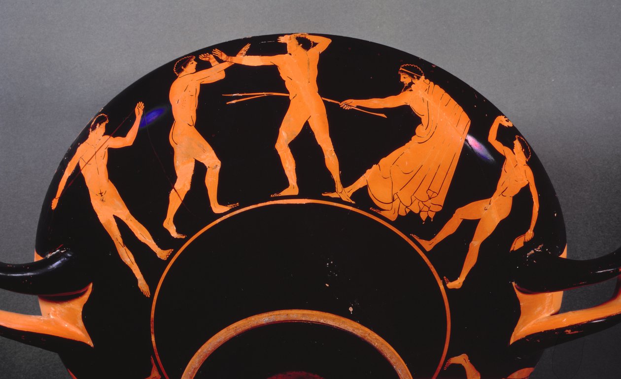 Rødfigur kylix, der skildrer atleter, der træner, ca. 500 f.Kr. (rødfigur keramik) (se også 103374) af Greek