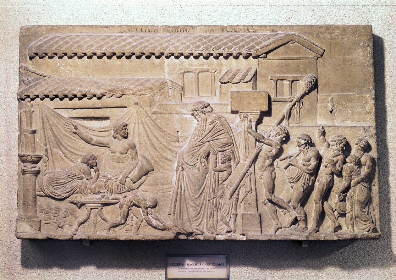 Relief forestillende Dionysos hjemme hos Icarius, kopi af en alexandrinsk original, 3.-2. århundrede f.Kr. af Greek