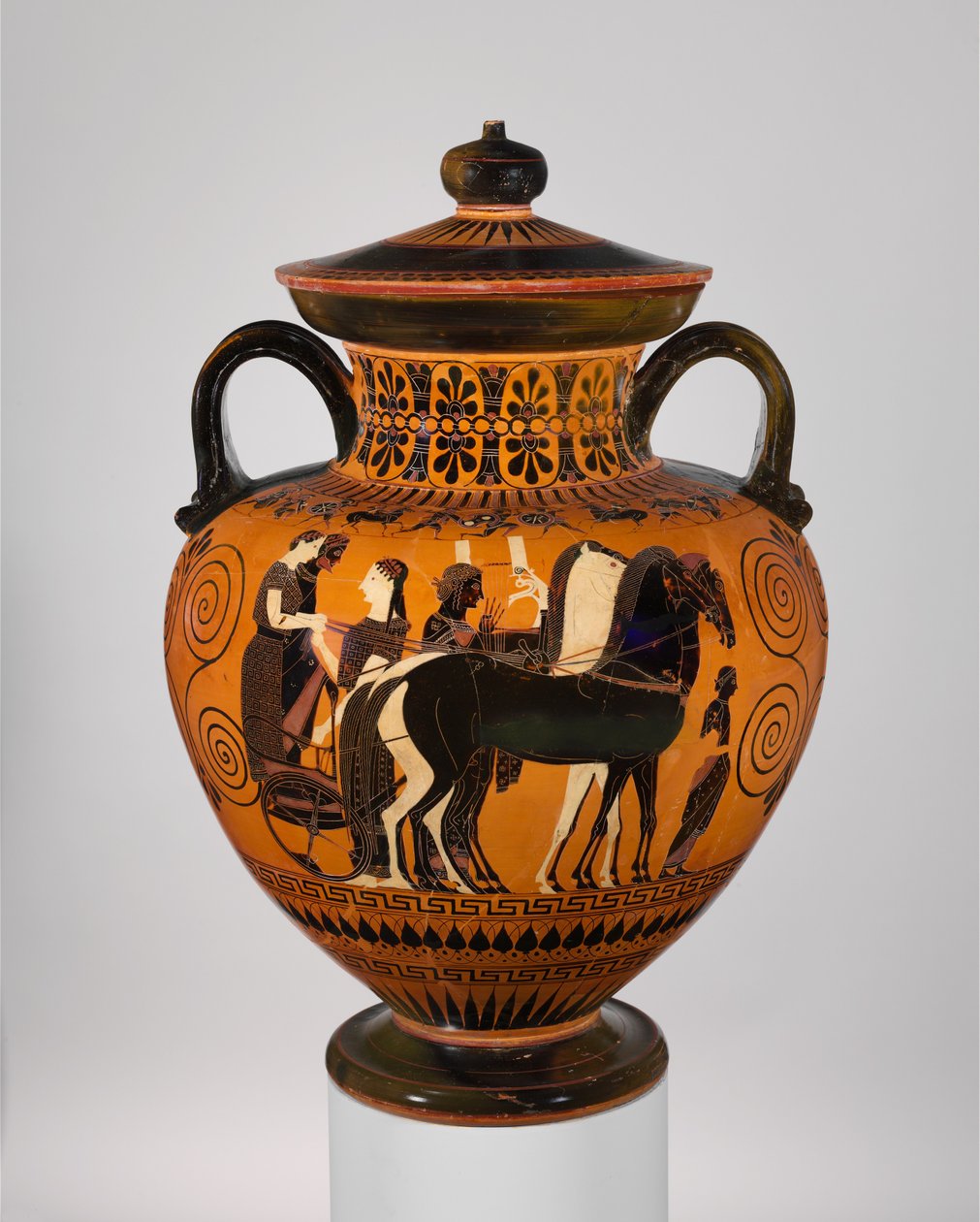 Terracotta hals-amfora med låg og knop, ca. 540 f.Kr. (terracotta) af Greek