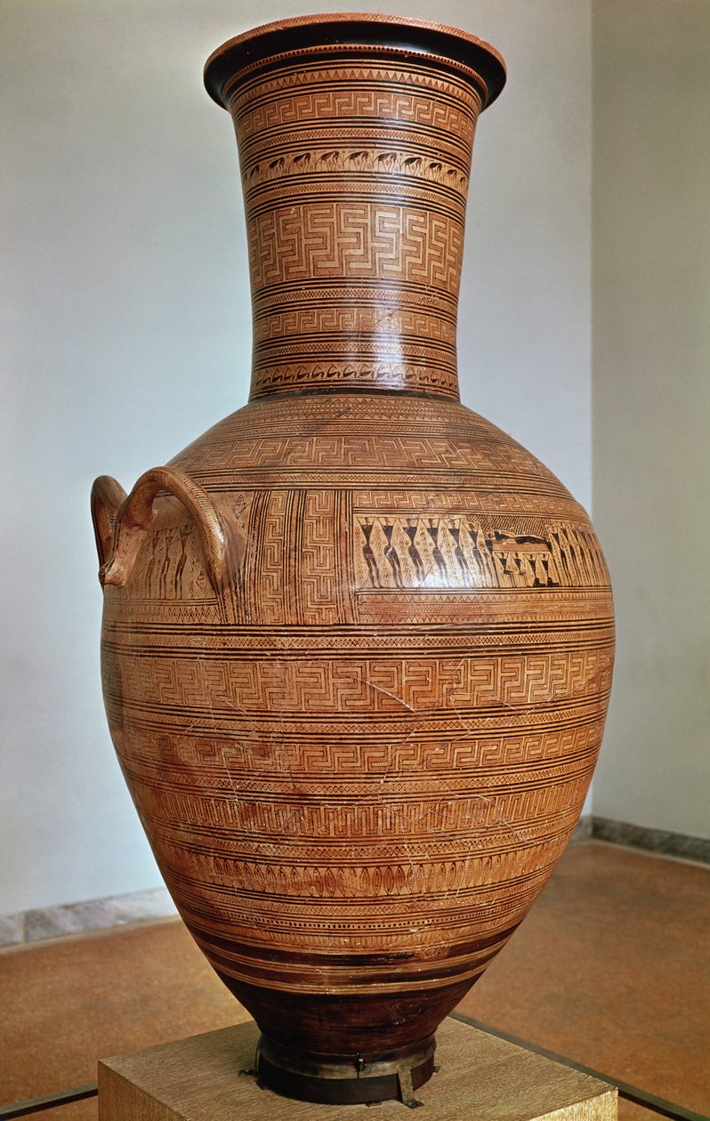 Dipylon Amphora, begravelsesurne i geometrisk stil fra Kerameikos Necropolis, Athen, ca. 750 f.Kr. (terracotta) (se også 88063) af Greek