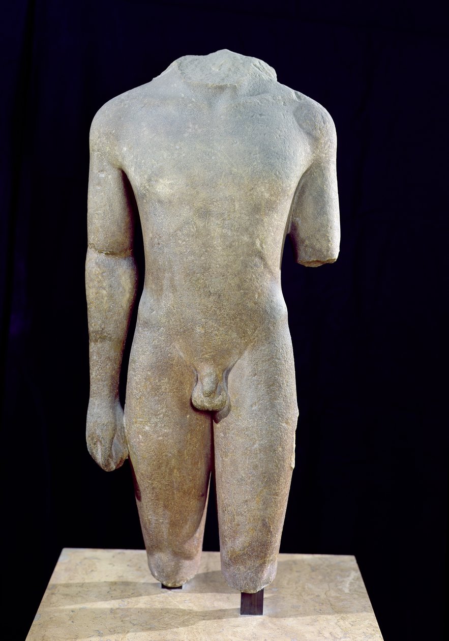 Torso af Kouros, fra Actium, ca. 550 f.Kr. (marmor) (se også 202764) af Greek