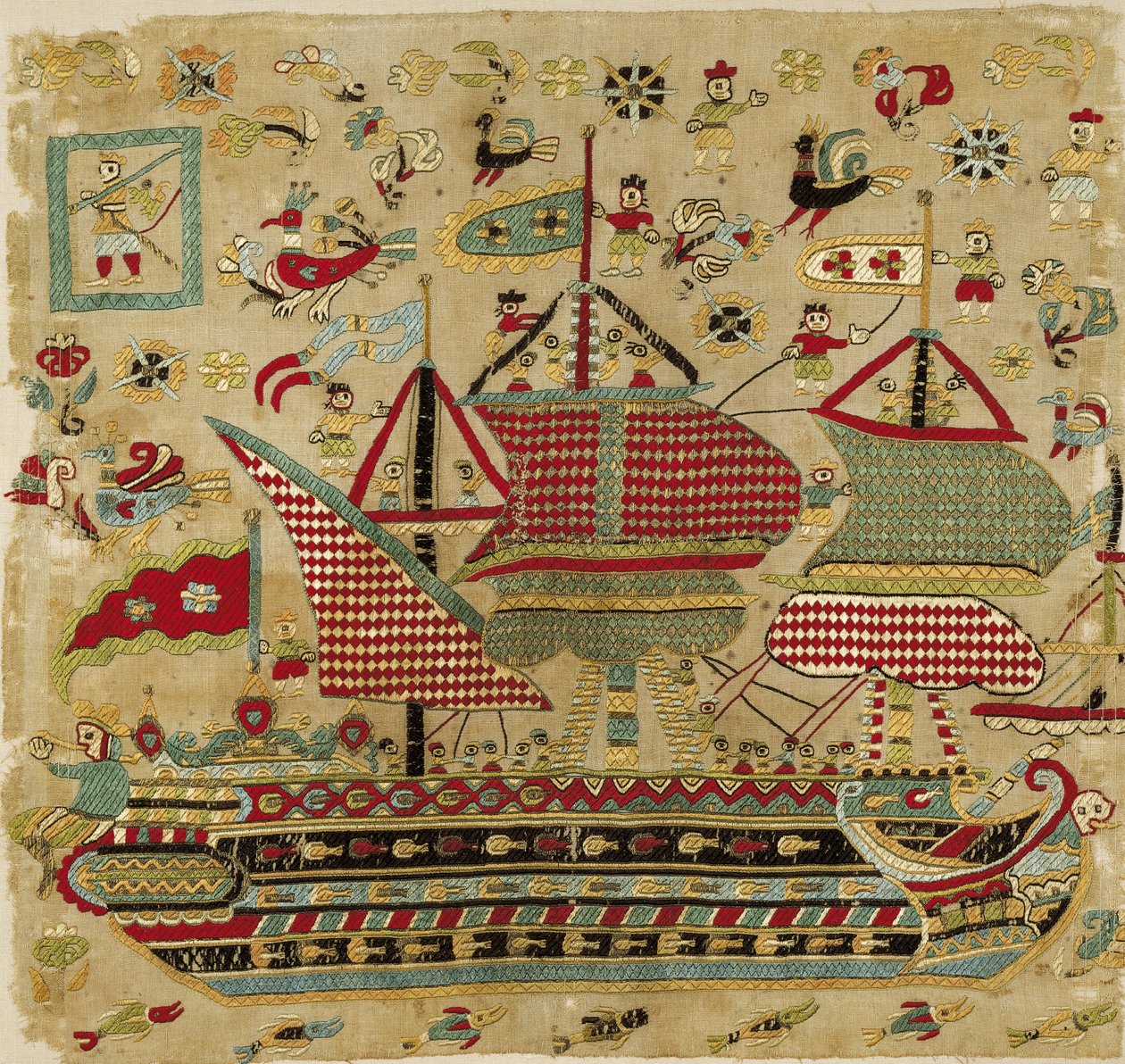Brudepudebetræk, fra Skyros, Sporades Islands (linned broderet med silketråde) af Greek School
