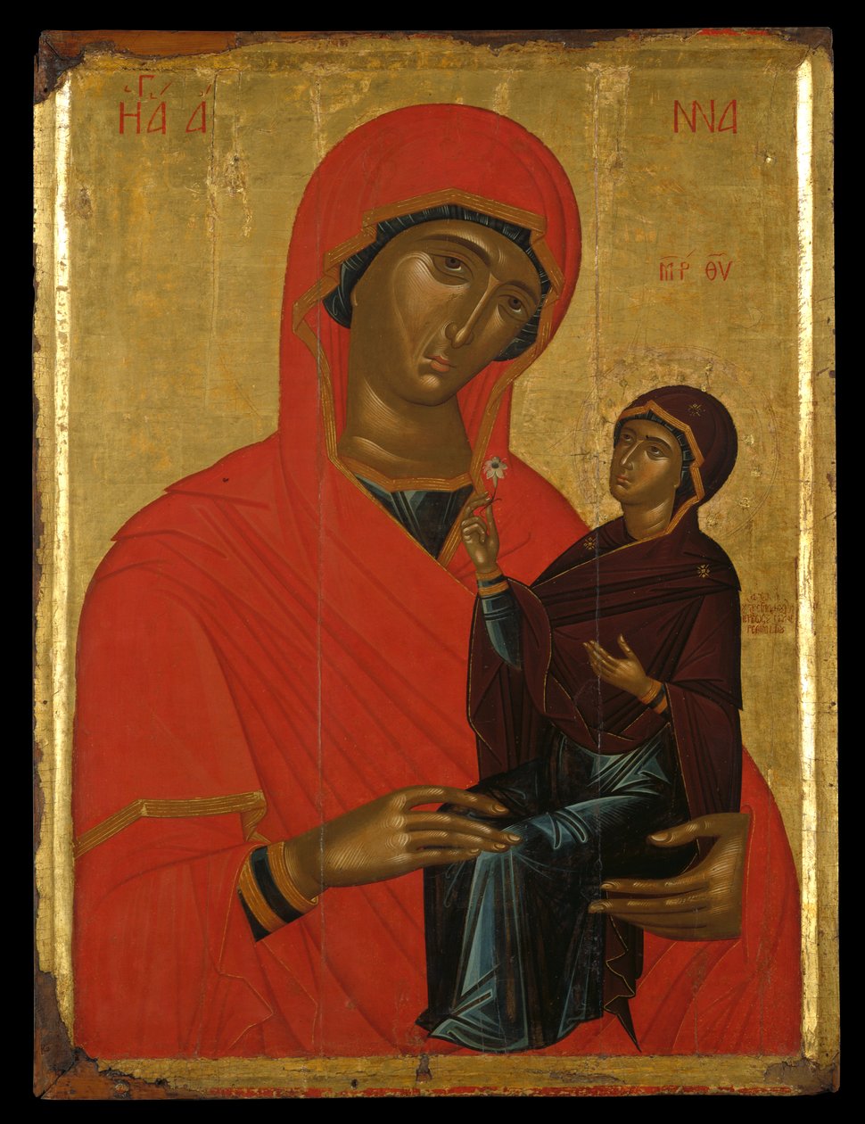 Ikon af Sankt Anne og Jomfruen (ægtempera på panel) af Greek School