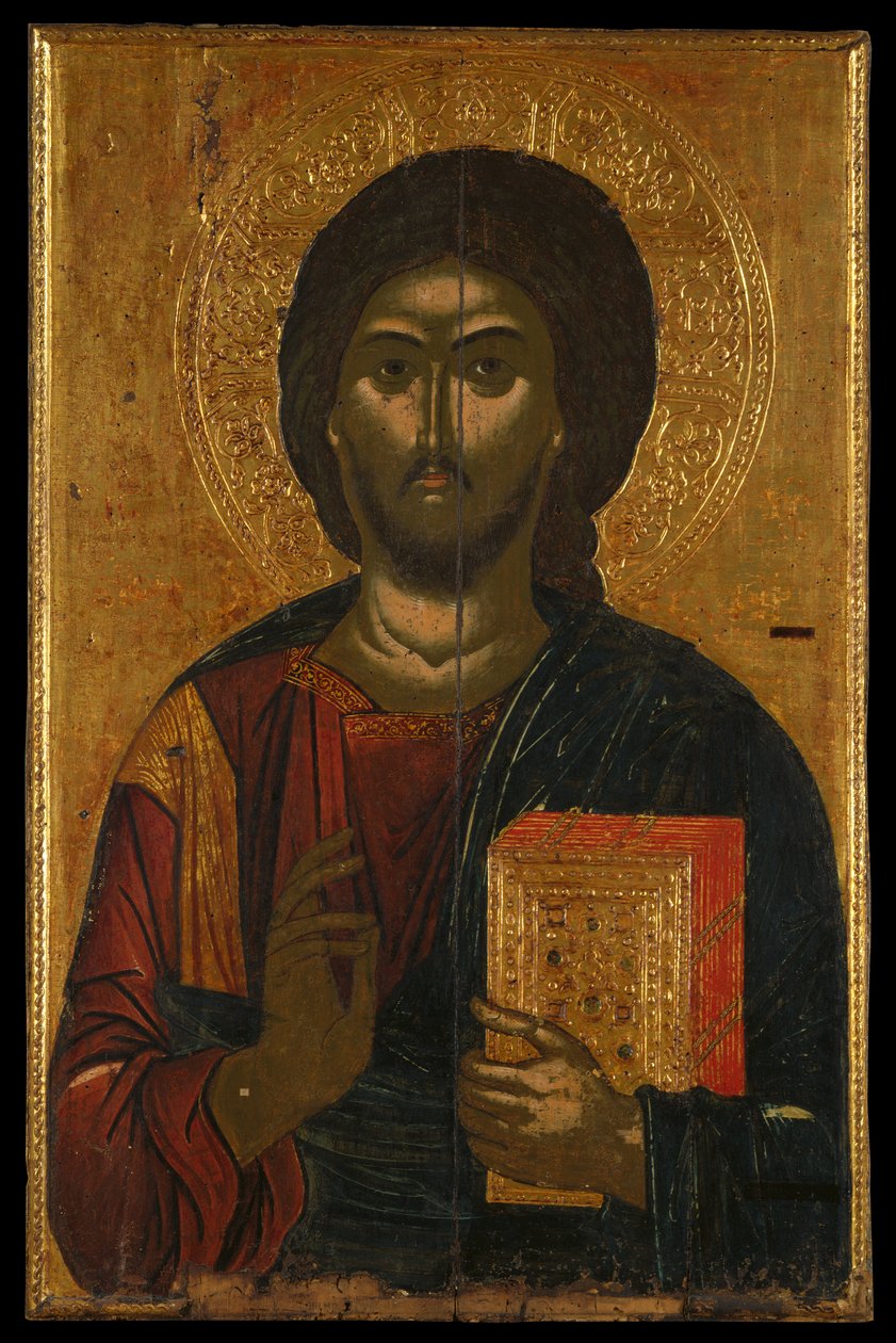 Ikonostase-ikon fra en helligdomsskærm, der viser Kristus Pantokrator (ægtempera på panelet) af Greek School
