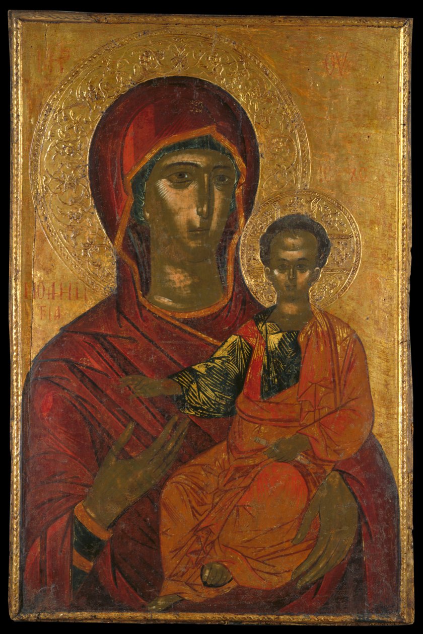 Ikonostase-ikon fra en helligdomsskærm, der viser Jomfru Hodegetria (ægtempera på panelet) af Greek School