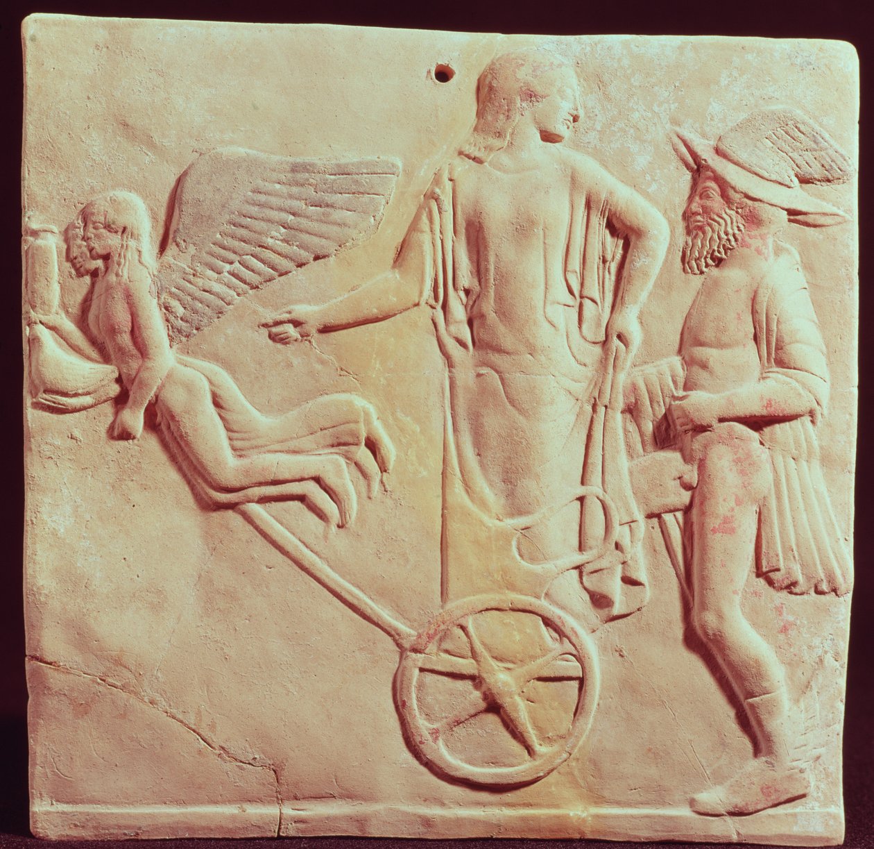 Afrodite og Hermes kører på en vogn trukket af Eros og Psyche, 470 f.Kr. (terracotta) af Greek