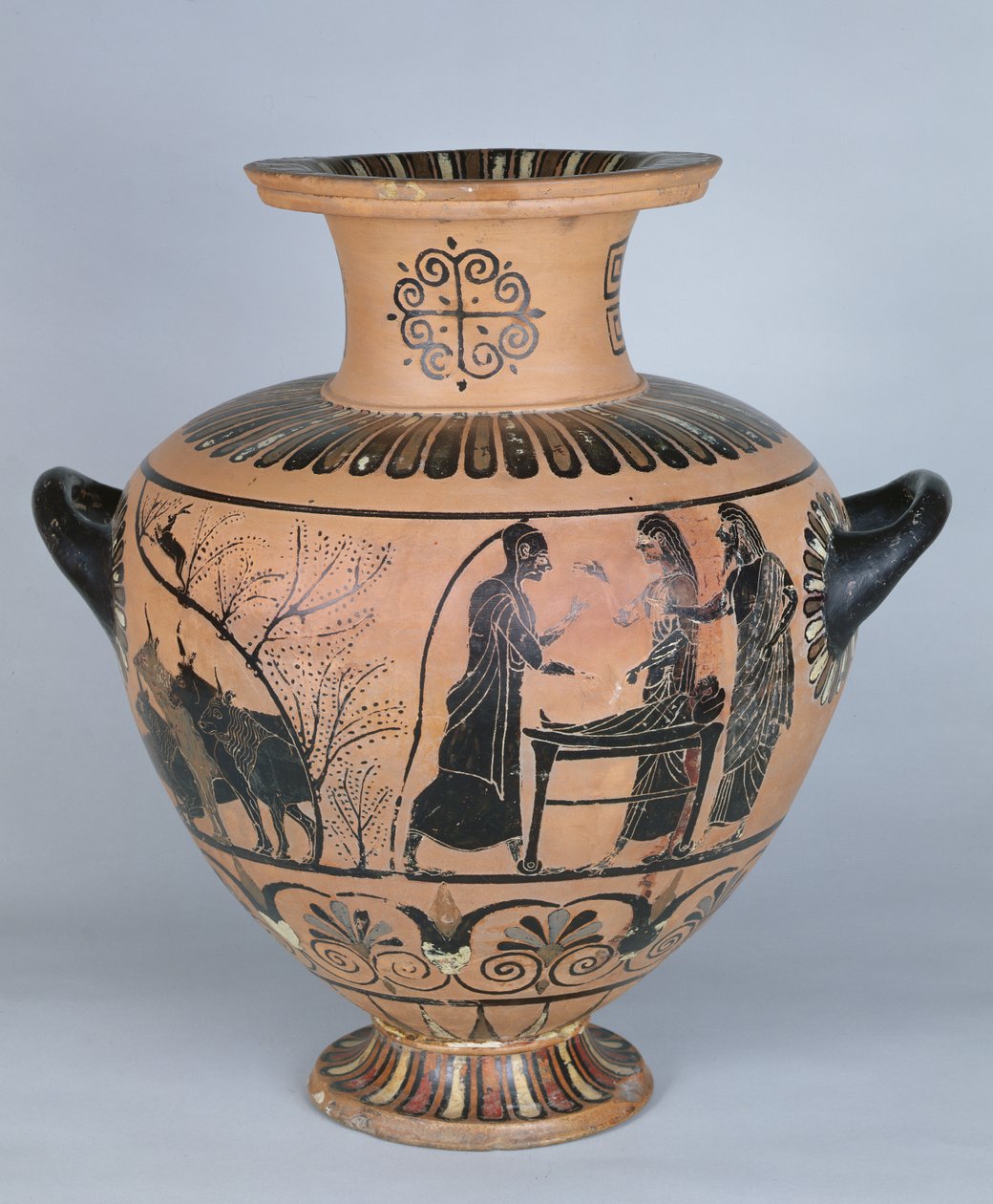 Arkaisk Ionisk Hydria, der forestiller Hermes, der lader som om han sover, fra Cerveteri, ca. 530 f.Kr. (keramik) af Greek