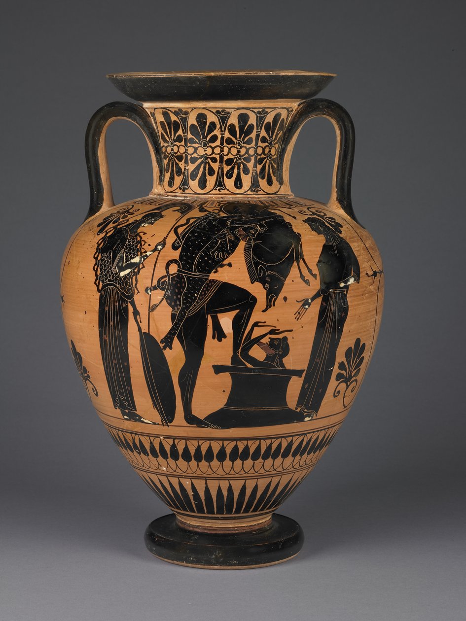 Athensk atisk sort-figur amfora med Herakles, der bærer den erymantiske orne, ca. 510 f.Kr. (terracotta) af Greek