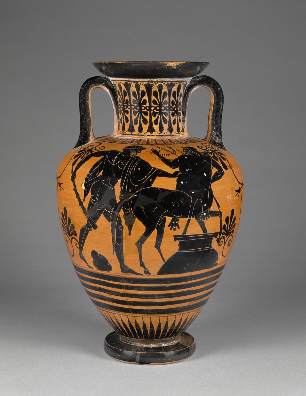 Athensk Attic sort-figur hals amfora med Herakles og kentaur, ca. 480-60 f.Kr. (terracotta) af Greek