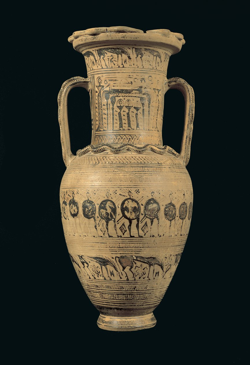 Attisk amfora, sen geometrisk II B periode (720-700 f.Kr.) (malet ler) af Greek