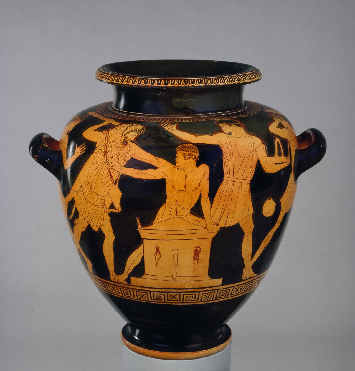 Attic rød-figur stamnos dekoreret med Heracles og Busiris, kongen af Egypten, af en sen tilhænger af Berlin Maleren, fra Vulci, ca. 470-460 f.Kr. (keramik) af Greek