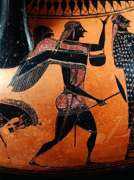 Detalje fra en amfora, der skildrer historien om Theseus og Minotaurus, ca. 540 f.Kr. (ler) (se også 288292 og 288293) af Greek