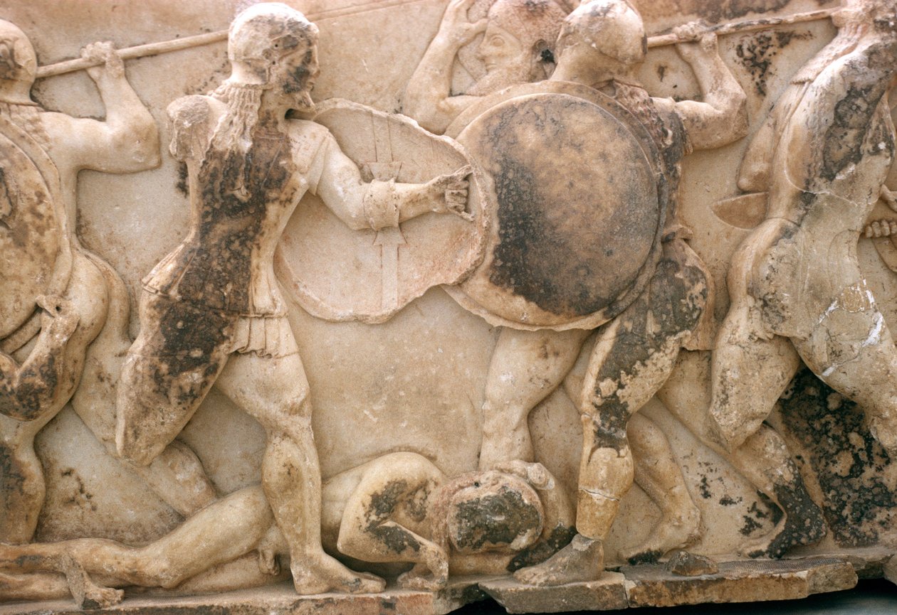 Kæmp om liget af Patroclus, frise fra Siphnian Treasury, ca. 525 f.Kr. (marmor) af Greek